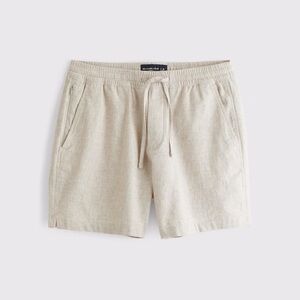 Abercrombie & Fitch Linen Blend Pull-On Tan Flat Front Shorts 6”